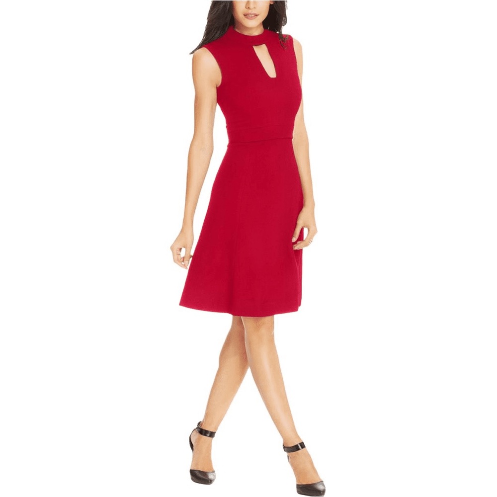 Tahari ASL Red Dress with Key-Hole Neckline Size 16